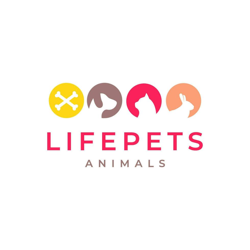 animal pets cat dog rabbit bones colorful modern circle logo design vector