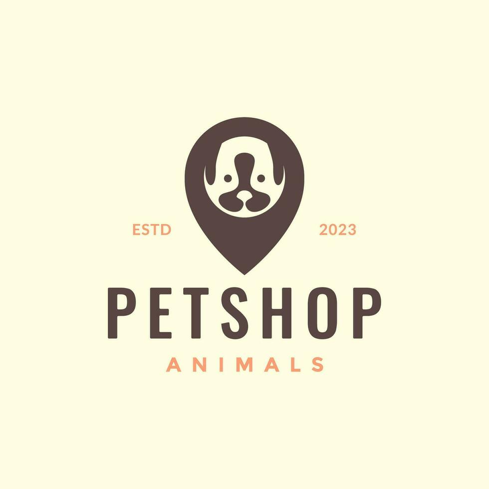 animal pets dog pet shop point map place modern mascot logo design vector