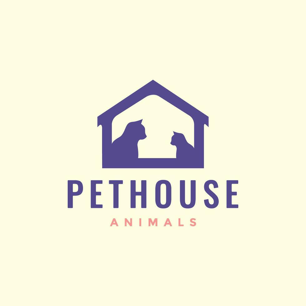 animal mascotas gato gatito hogar casa jaula mínimo logo diseño vector
