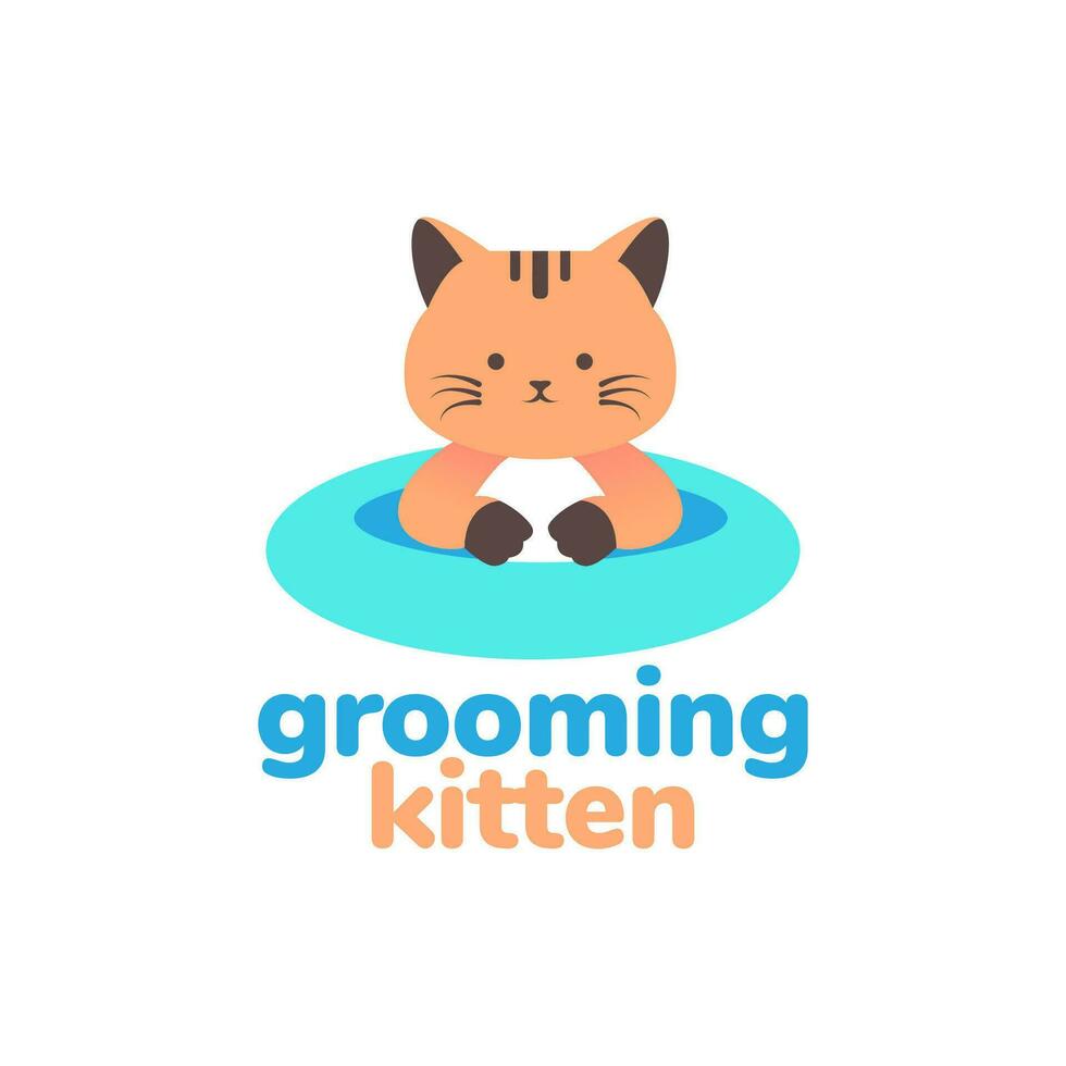 animal pets cat bath bathtub grooming clean colorful mascot logo design vector