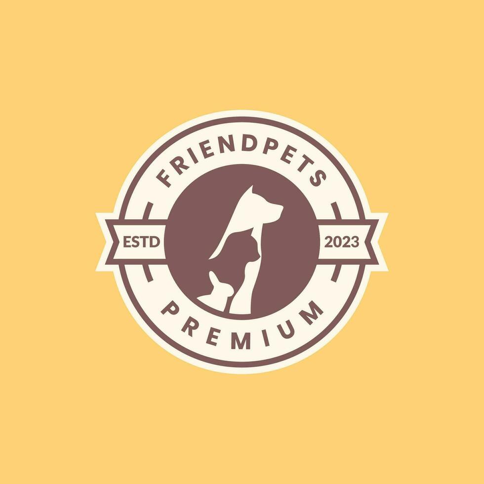 animal pets cat dog rabbit friends vintage badge simple logo design vector