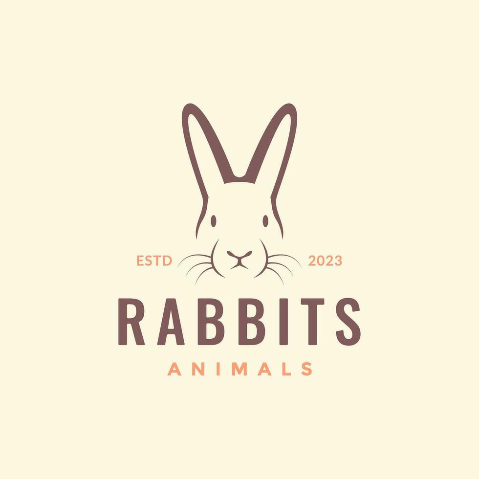 animal pets rabbit hare bunny long ear simple hipster mascot logo design vector