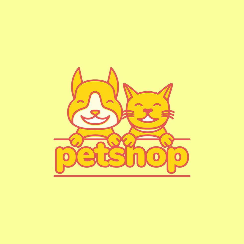 animal pets kitten and puppy mascot cartoon smile pet shop modern logo design vector