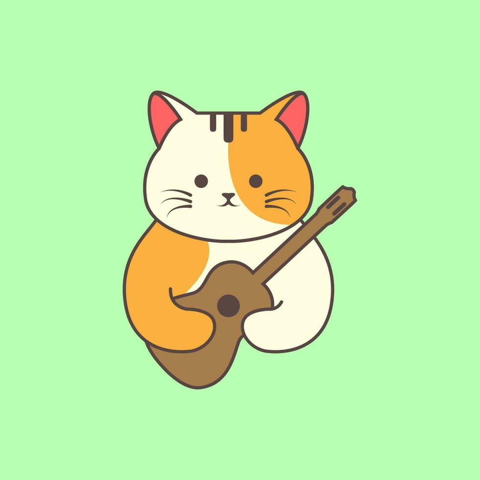 animal pets cat guitar music mascot cartoon modern logo design vector