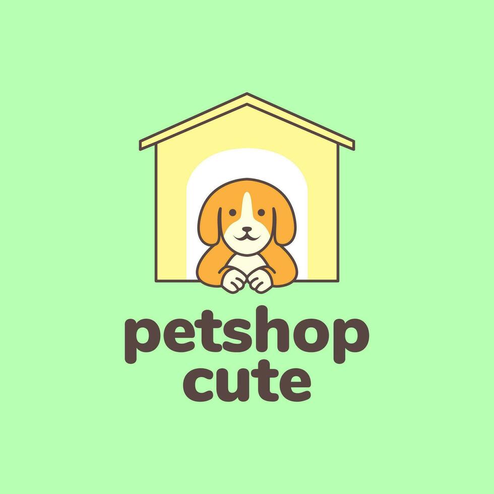 animal pets puppy dog beagle home cage mascot cartoon cute logo design vector