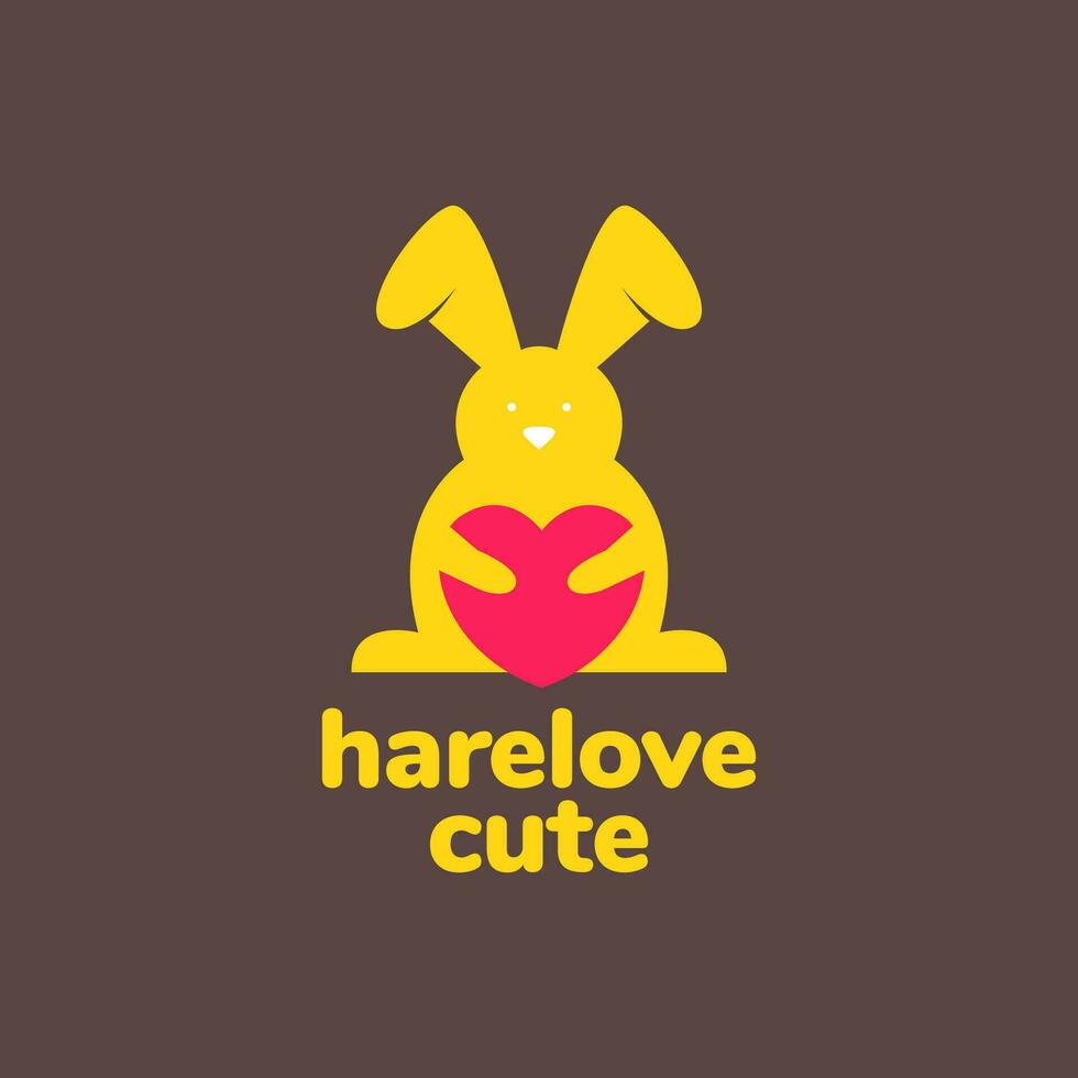 animal pets hare rabbit bunny love heart flat simple modern logo design vector