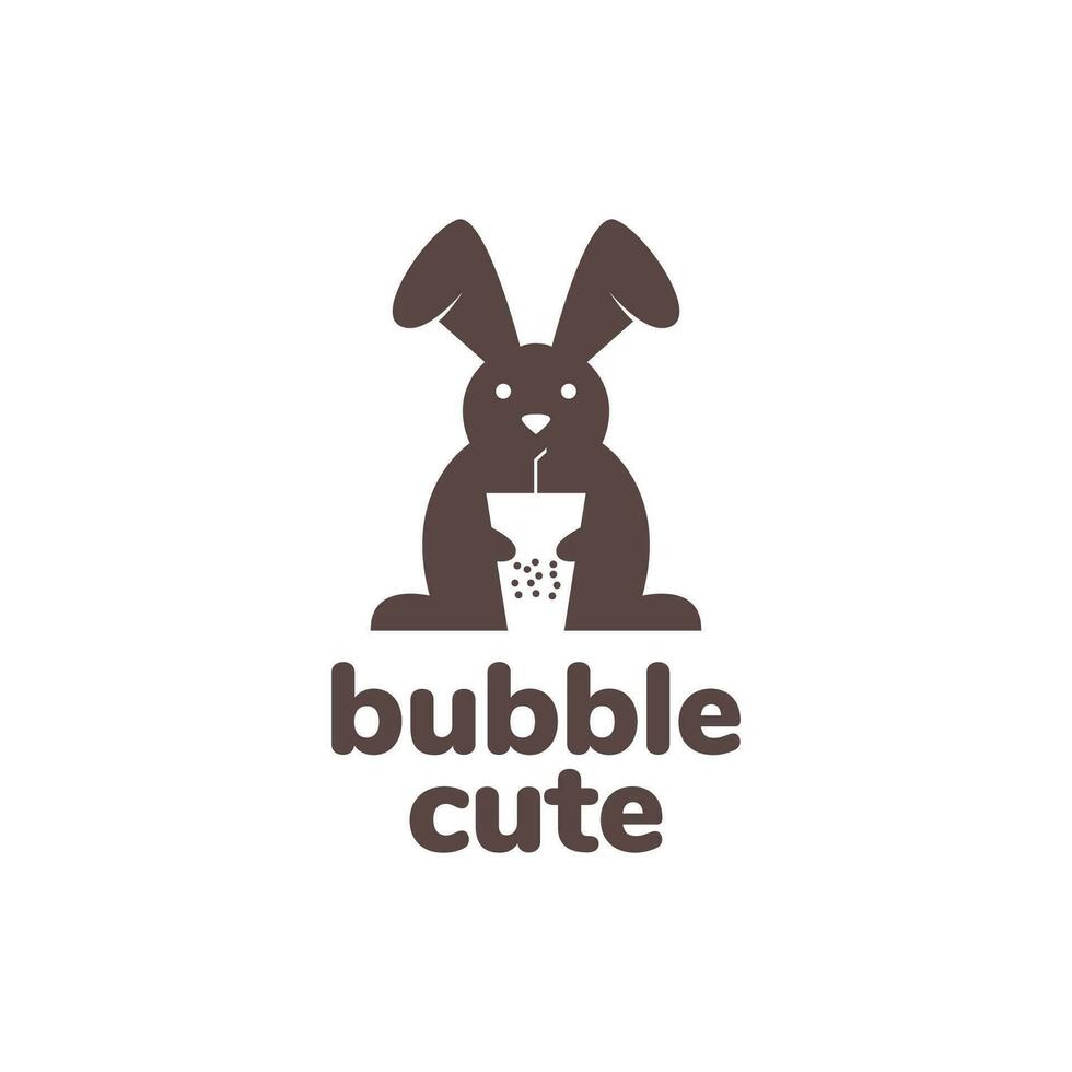 animal pets rabbit drink bubble chocolate mascot logo design vector