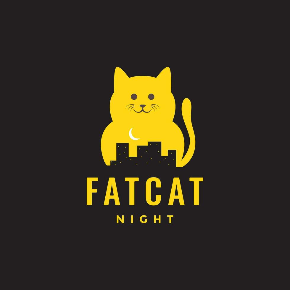 animal mascotas gato noche ciudad edificio mascota dibujos animados linda logo diseño vector