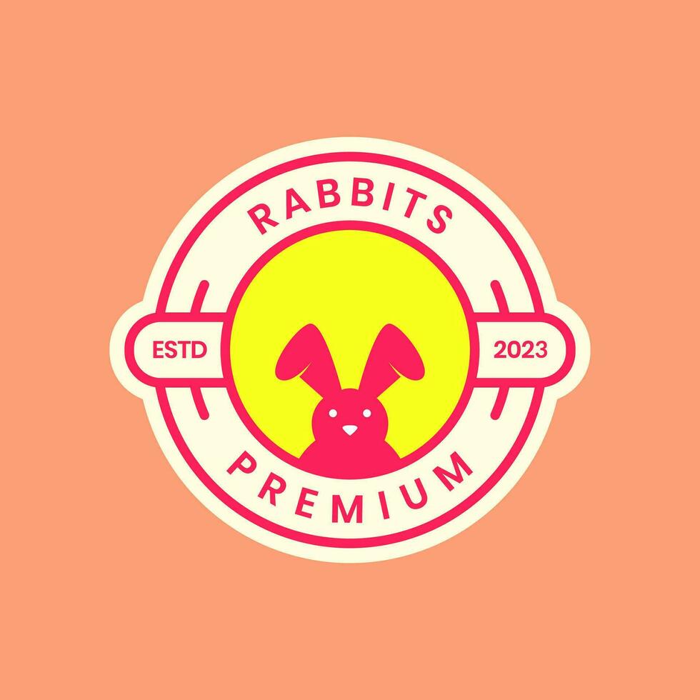 animal pets rabbit hare bunny mascot cute circle badge simple logo design vector