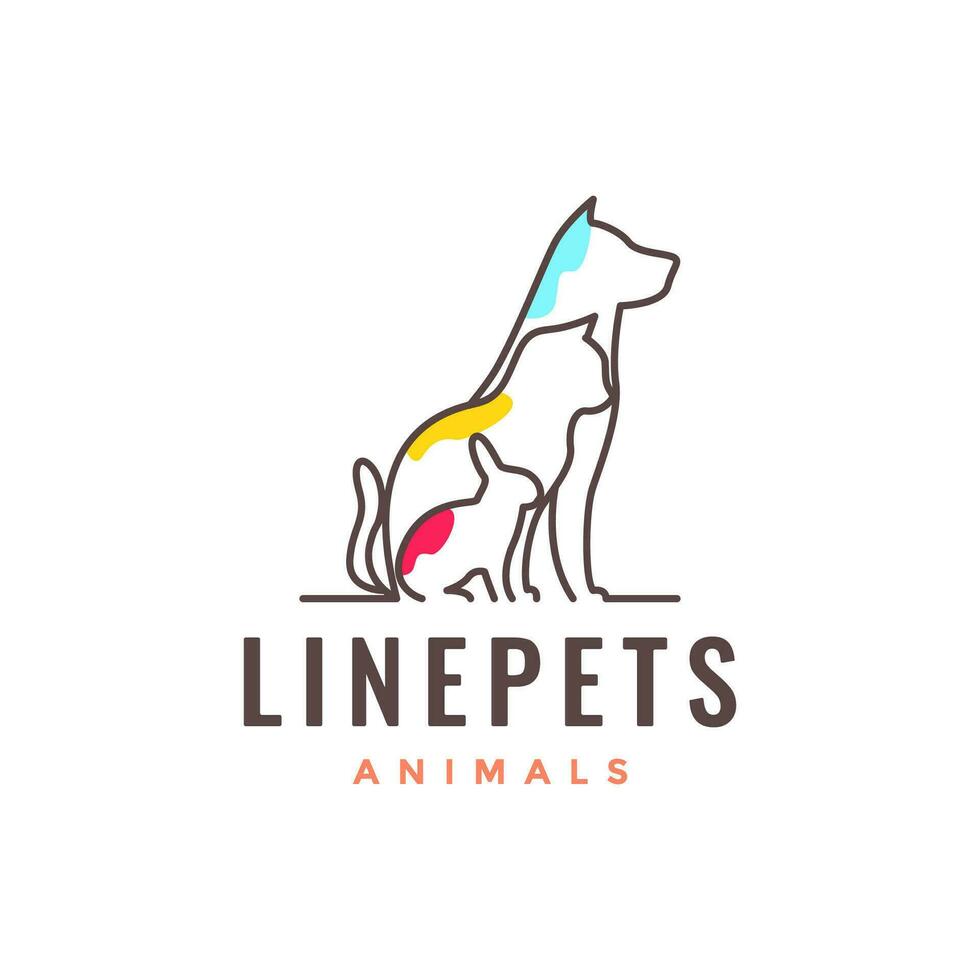 animal pets dog cat rabbit line art colorful modern minimal logo design vector