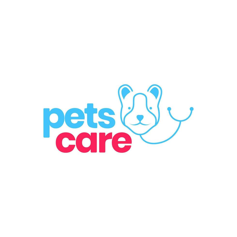animal pets dog head care medical stethoscope clinic modern mascot logo design vector