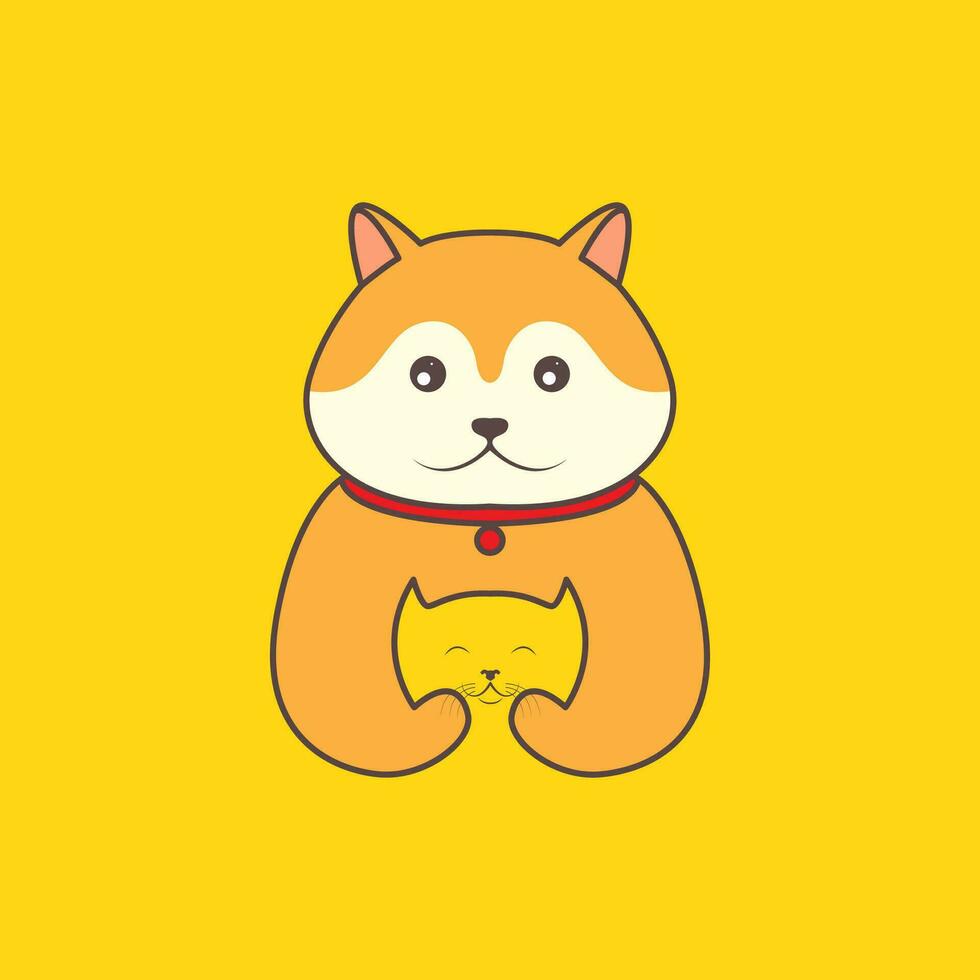 animal mascotas perro akita inu con gato amigo mascota dibujos animados linda logo diseño vector