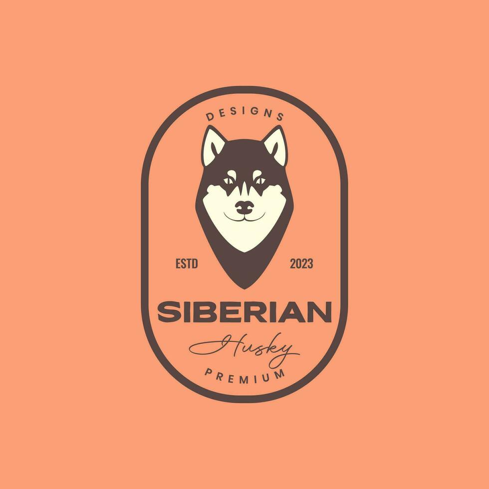 animal mascotas cabeza perro siberiano fornido Clásico Insignia logo diseño vector