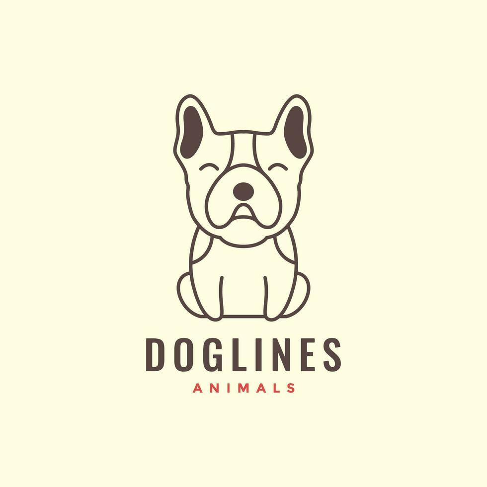 boston terrier puppy dog pets line art mascot cartoon cute logo icon vector illustration