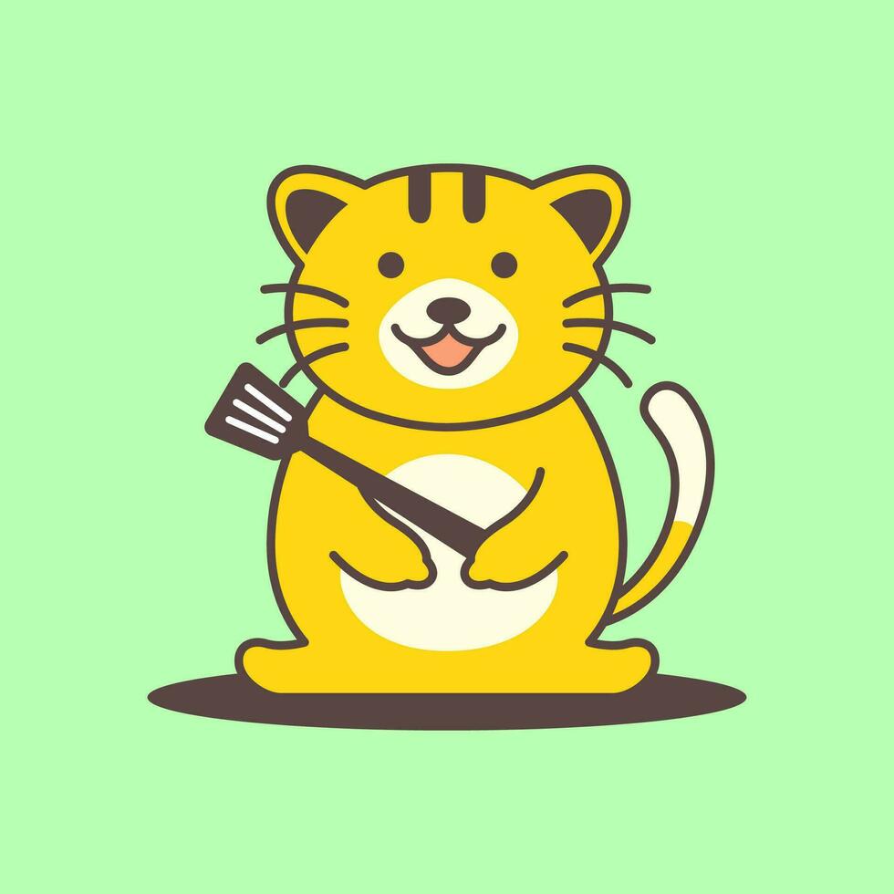 gatito gato mascotas linda Cocinando espátula cocina dibujos animados mascota logo vector icono ilustración