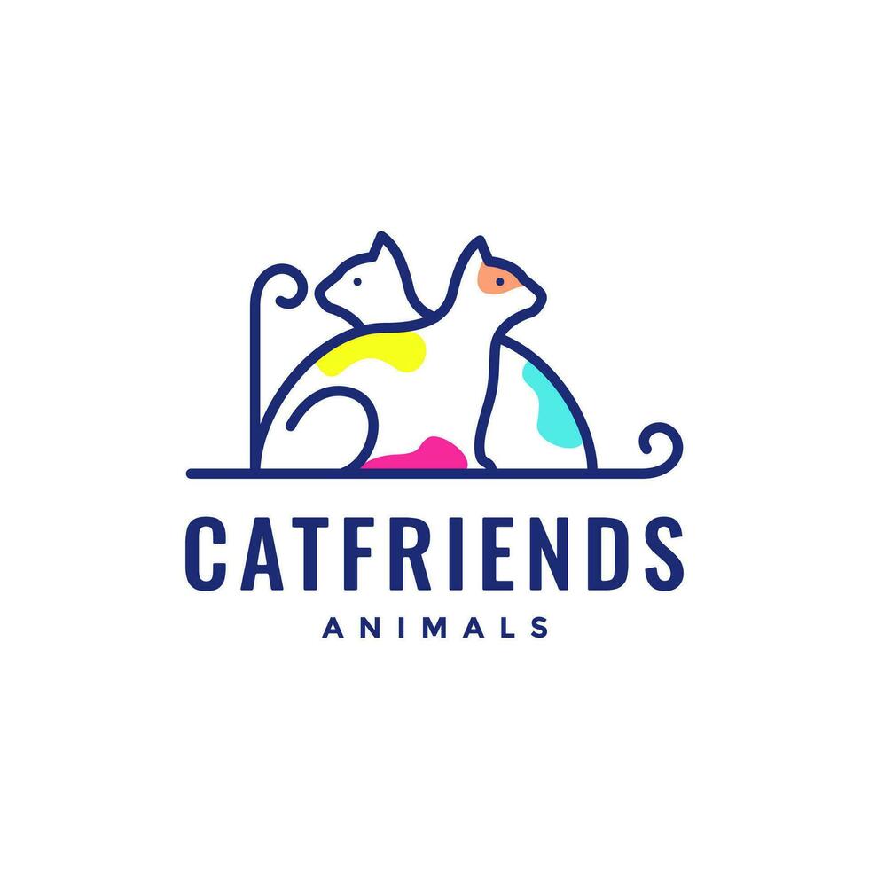 cat kitten pets friends line art colorful abstract modern minimalist mascot logo vector icon illustration