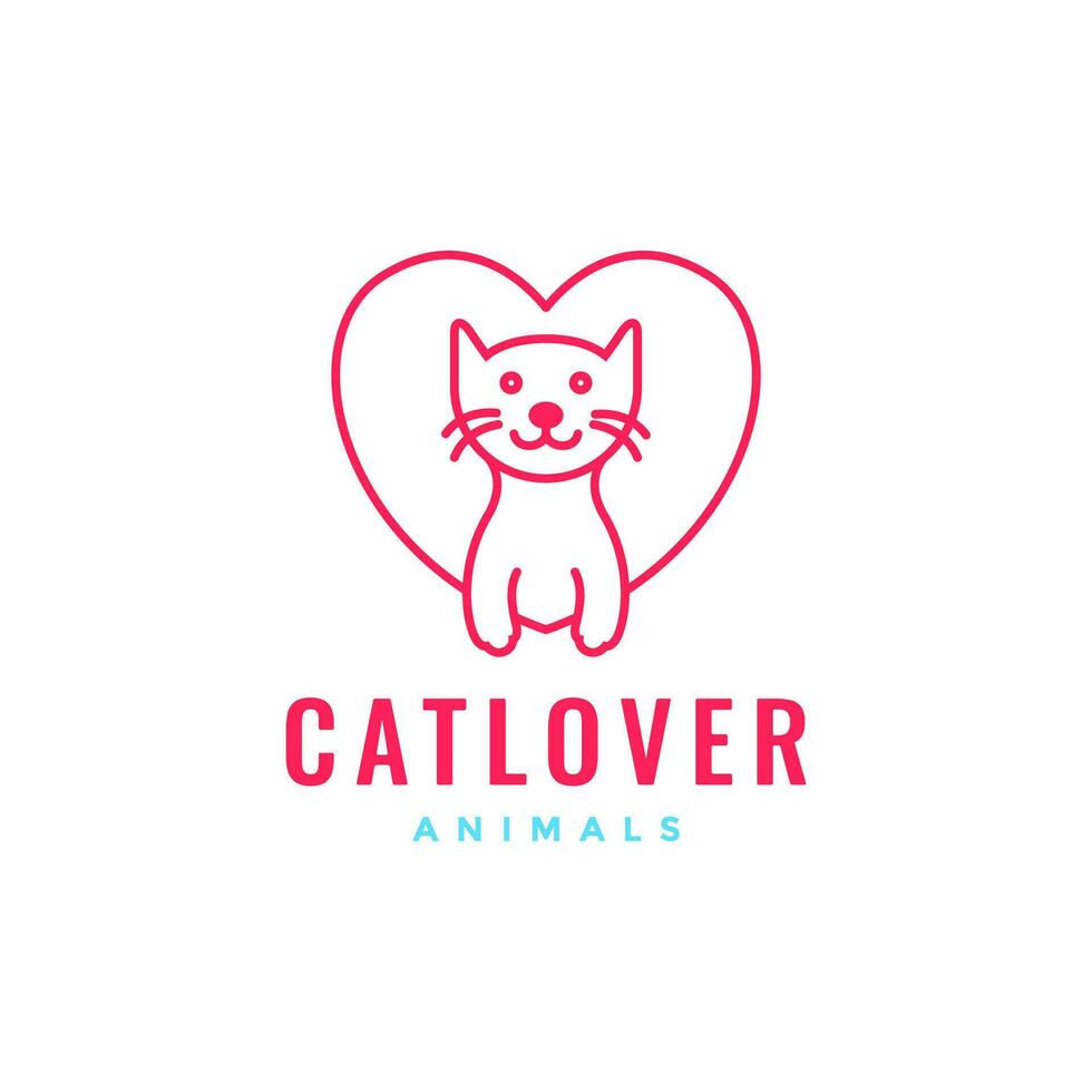 kitten cats pets love heart love care line art minimal modern mascot logo vector icon illustration