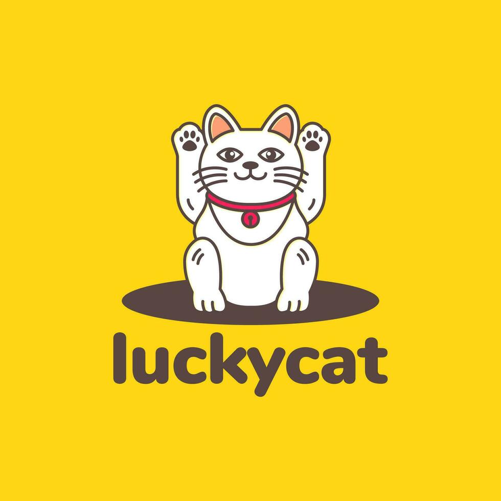 Maneki neko lucky cat cute cartoon mascot logo vector icon illustration