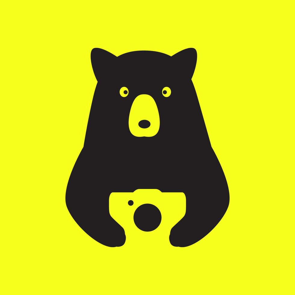 honey bear photography camera beast modern minimal mascot logo vector icon illustration