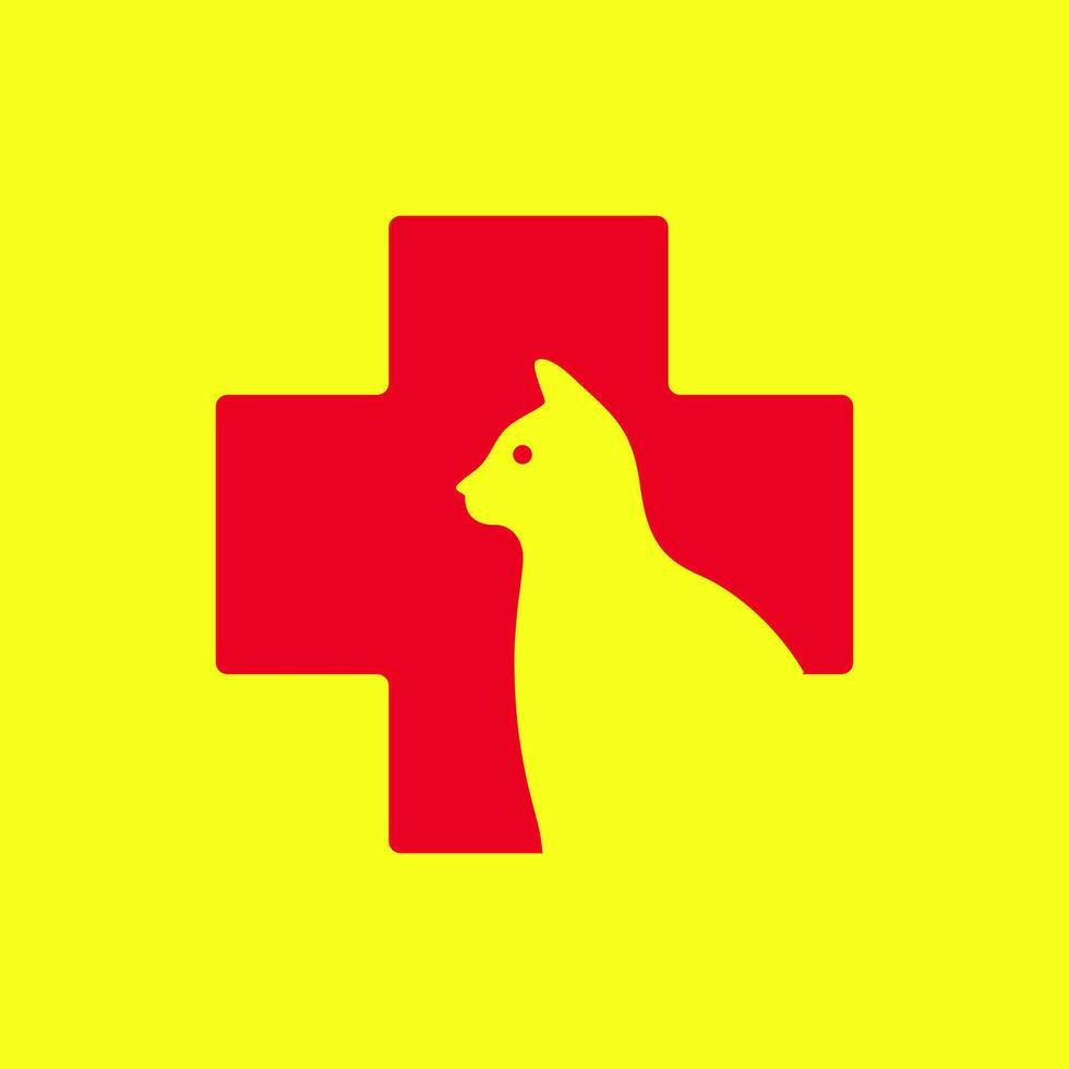 cat healthcare pets treatment clinic medical modern minimal mascot logo icon vector illustration
