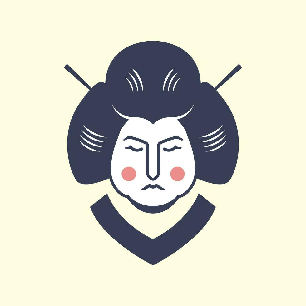 japan women beauty culture traditional hair mascot vintage logo vector icon illustration