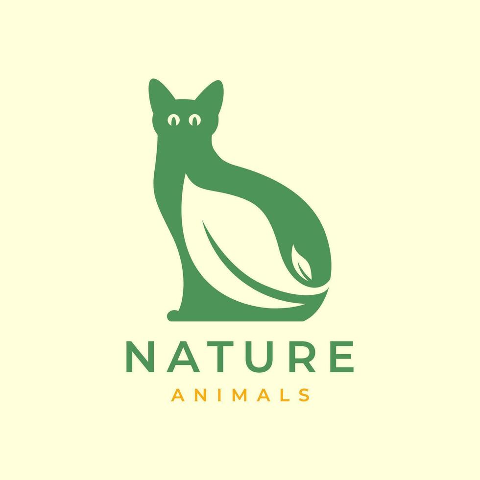 cat pets leaf leaves nature minimal modern mascot logo icon vector illustration