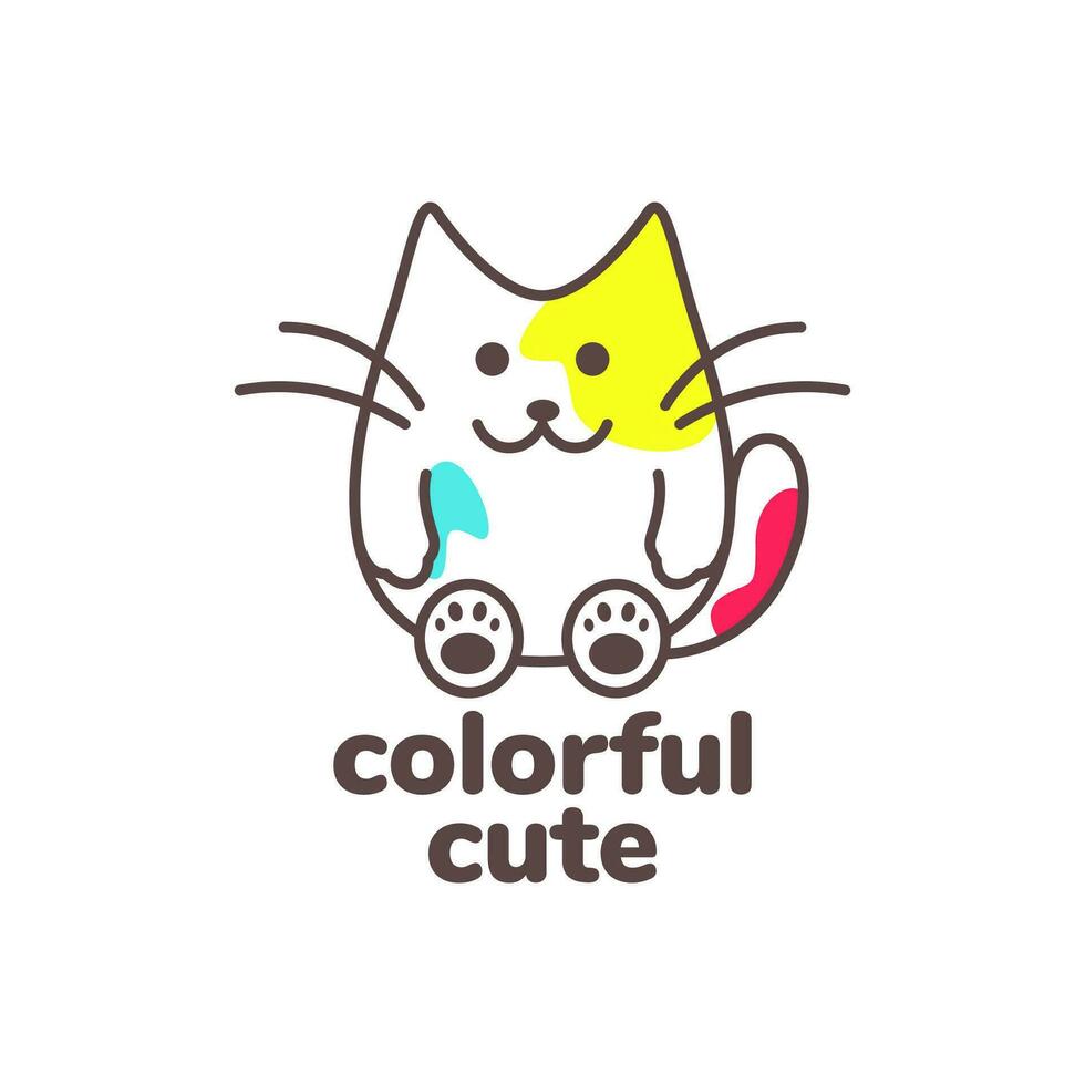 kitten cute pets line art colorful abstract mascot cartoon modern logo vector icon illustration