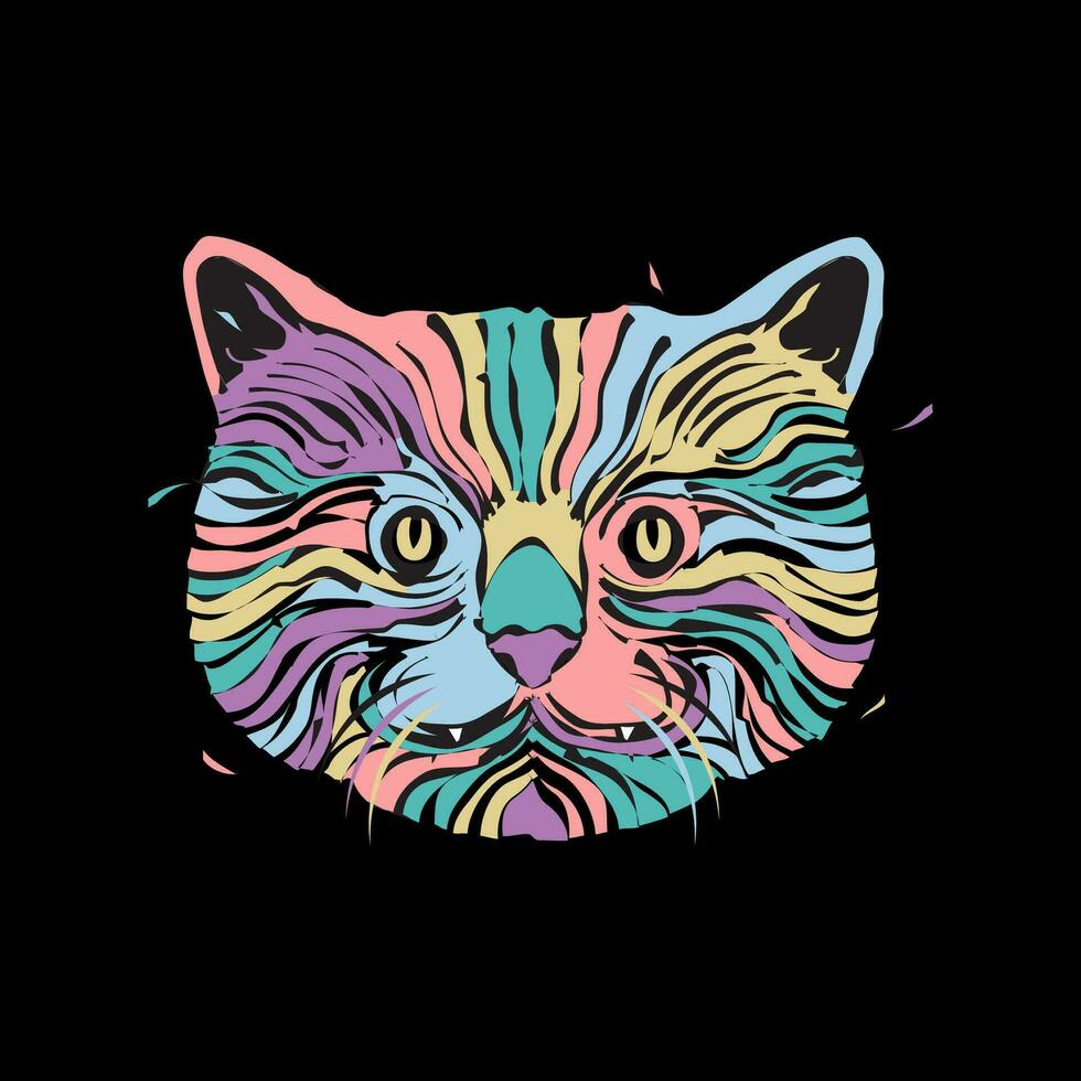 cat art colorful abstract pets head modern mascot logo vector icon illustration