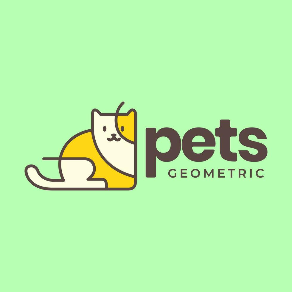 cat pets geometric modern circle mascot minimal colorful logo vector icon illustration