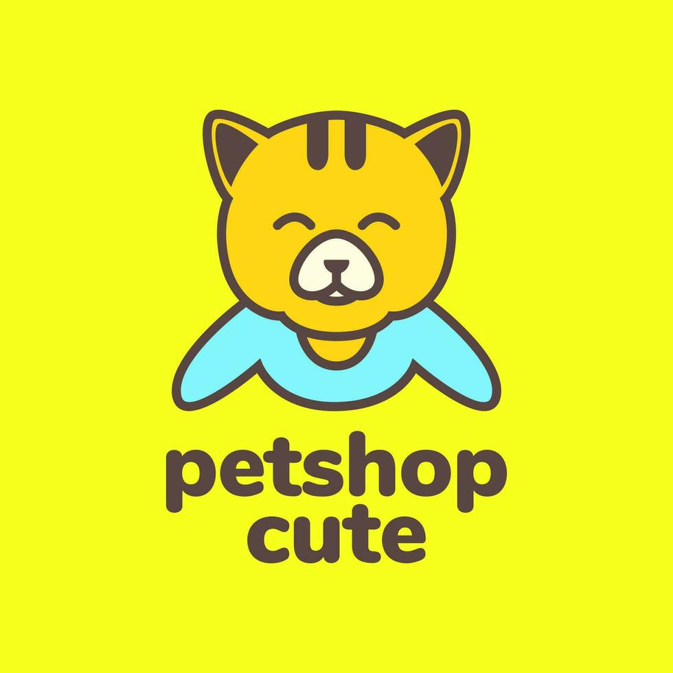 cat pets wearing cloth pet shop mascot cartoon cute colorful happy cute logo vector icon illustration