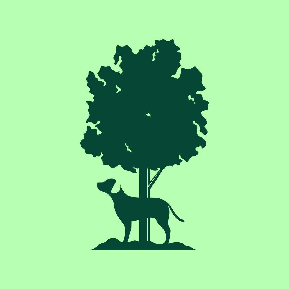 dog pets and tree plant alone mascot minimal modern simple logo vector icon illustration