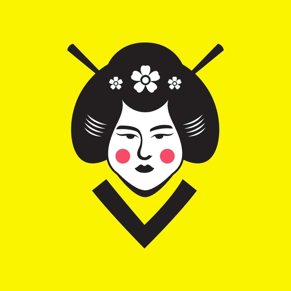 belleza mujer japonés cultura tradicional Reino mascota antiguo logo vector icono ilustración
