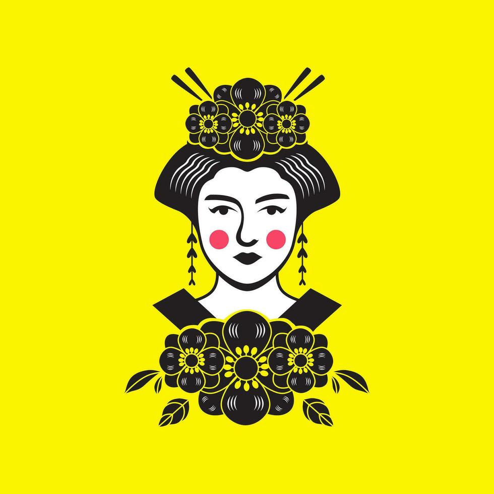 belleza mujer japonés cultura tradicional Reino mascota antiguo logo vector icono ilustración