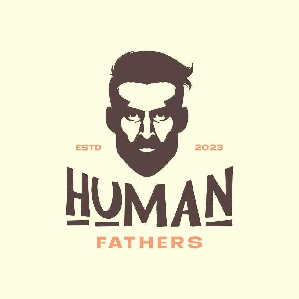 hombre barbado padre genial humano cabeza mascota Clásico sencillo logo vector icono ilustración