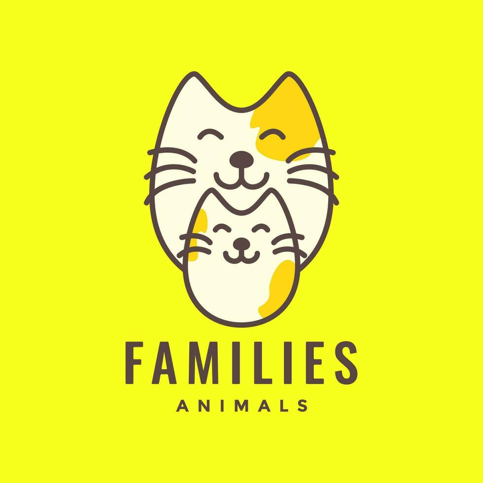 cat pets family mother kitten cute cartoon colorful modern mascot logo vector icon illustration