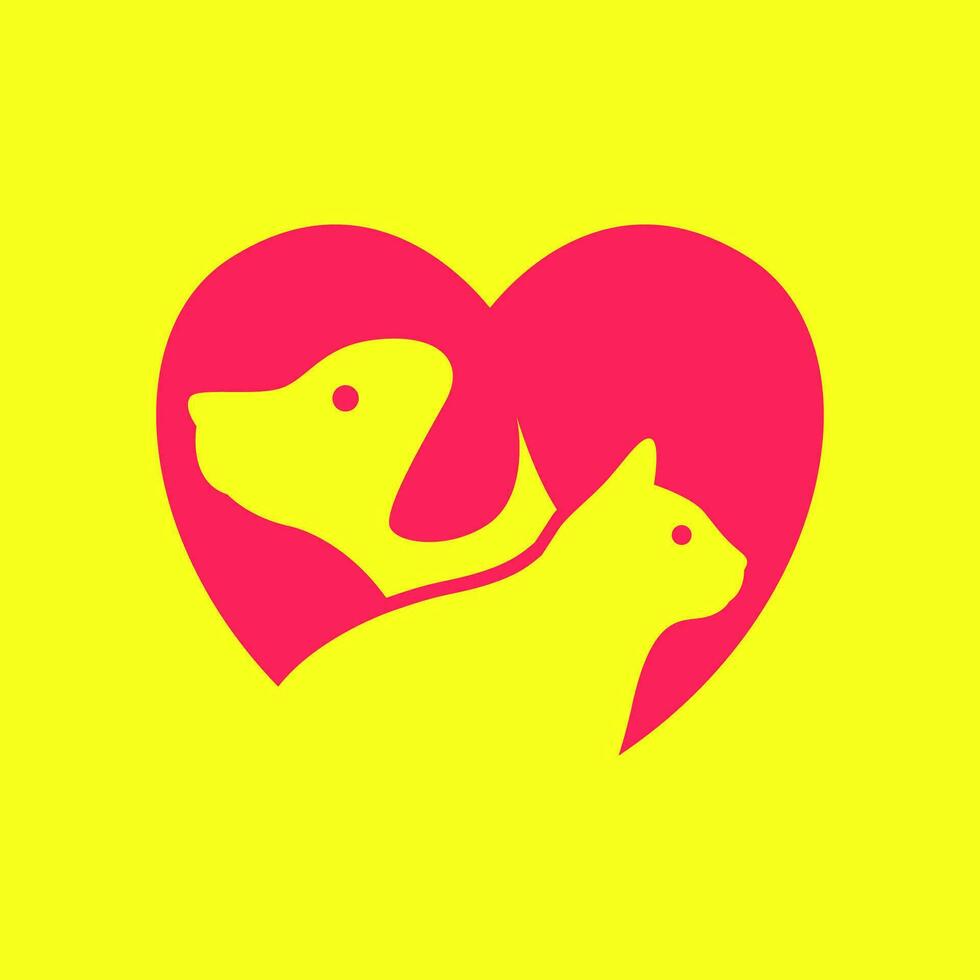 mascotas amantes perro y gato corazón vistoso moderno sencillo mínimo logo icono vector ilustración