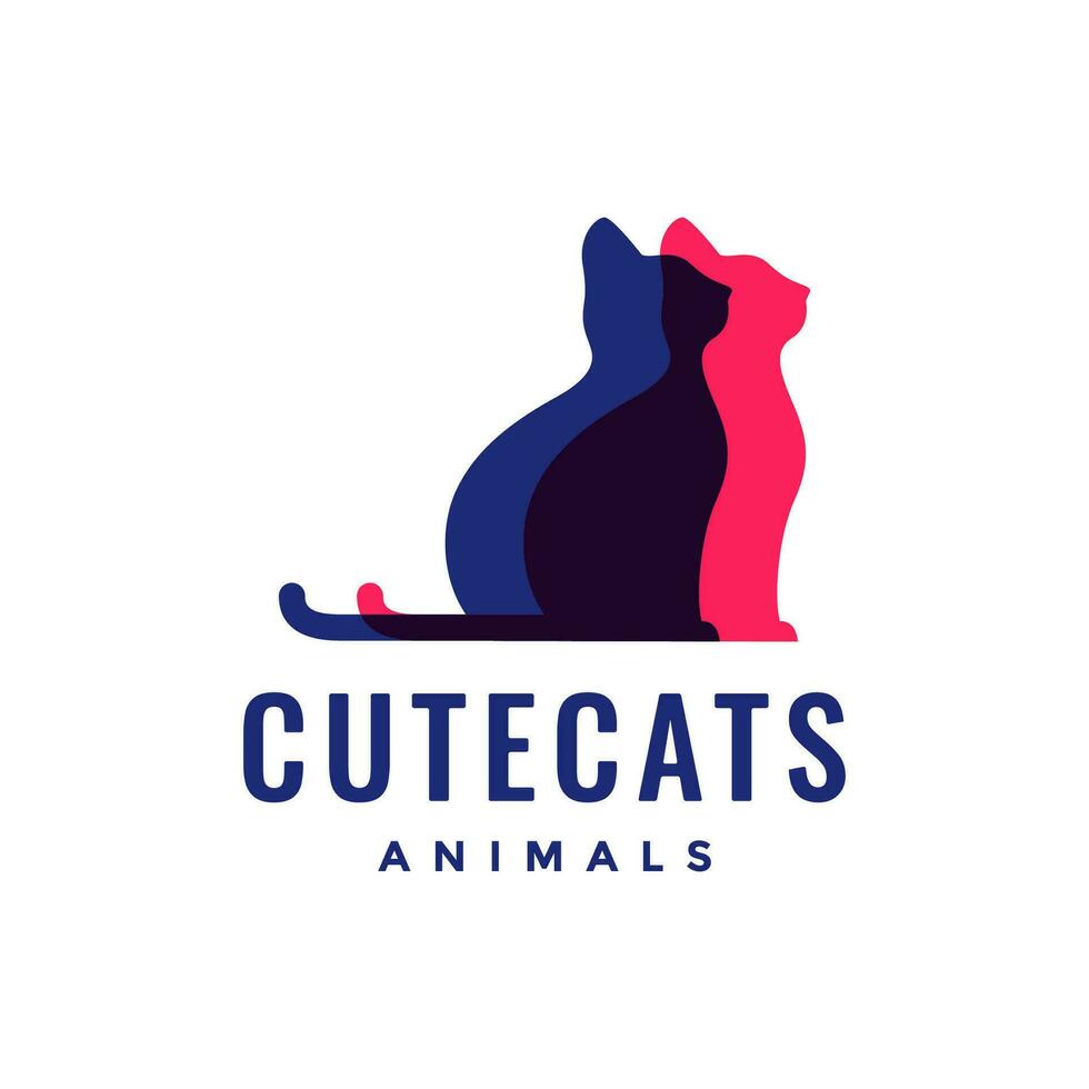 kitten cats pets love heart love care colorful modern mascot logo