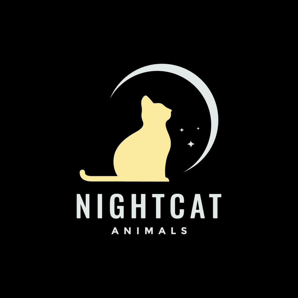 night cat pets crescent moon dream mascot modern logo icon vector illustration