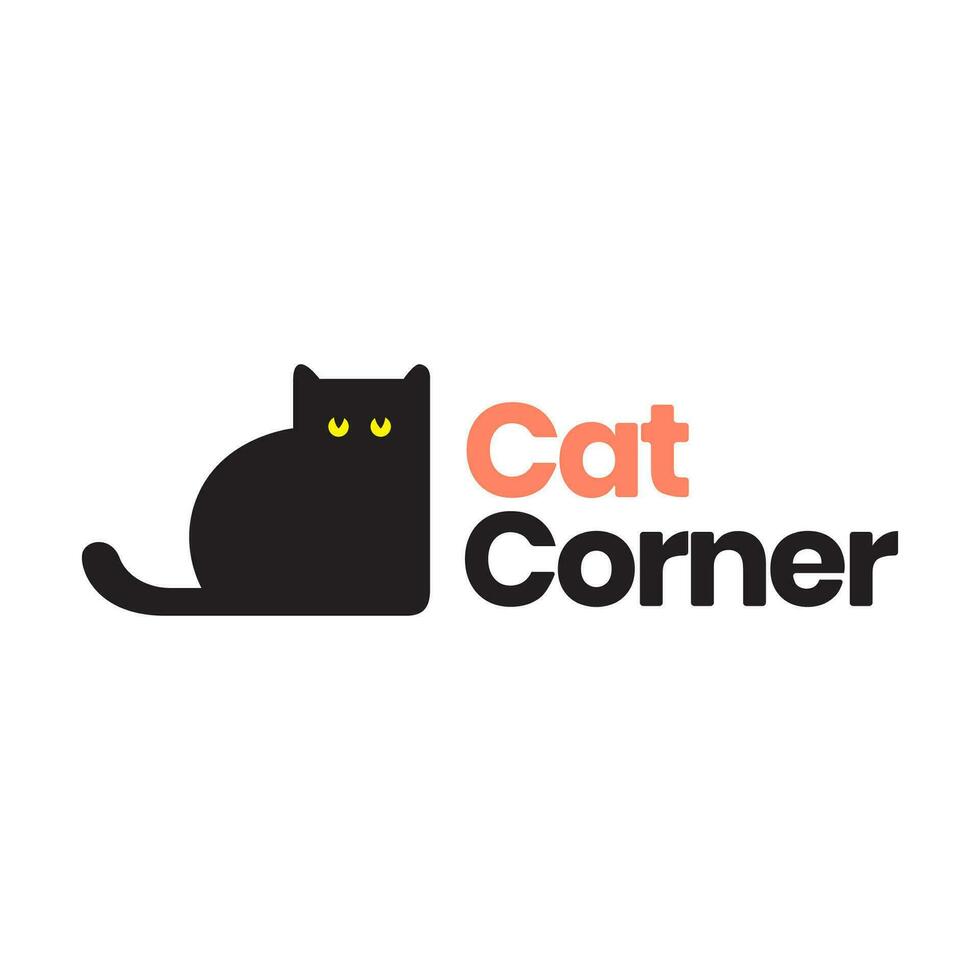 gato esquina mascotas negro linda plano mascota linda gatito logo icono vector ilustración