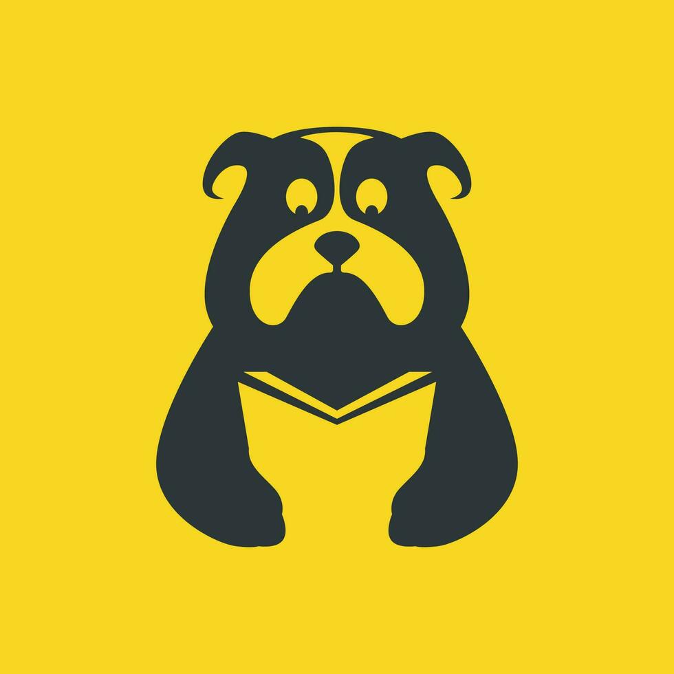 bulldog pets dog reading book study smart mascot cartoon flat modern logo icon vector illustration