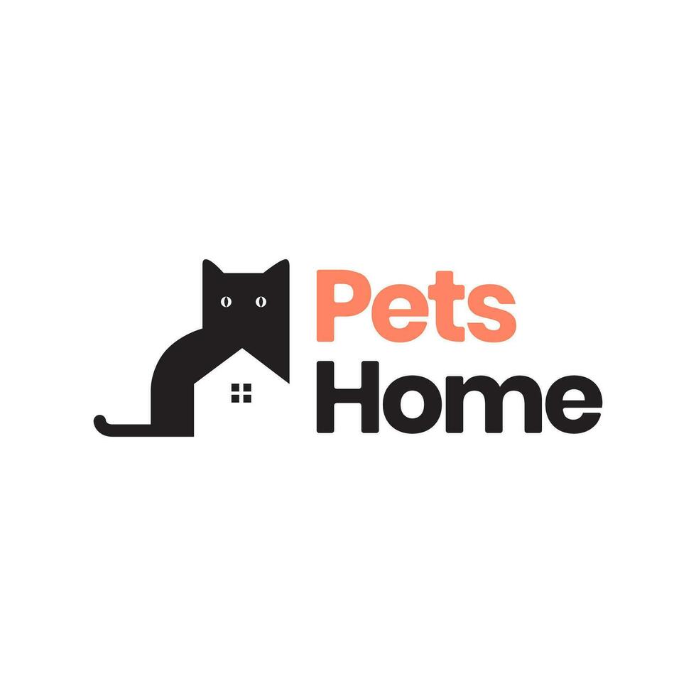 cat home pets house modern minimal flat simple mascot logo icon vector illustration