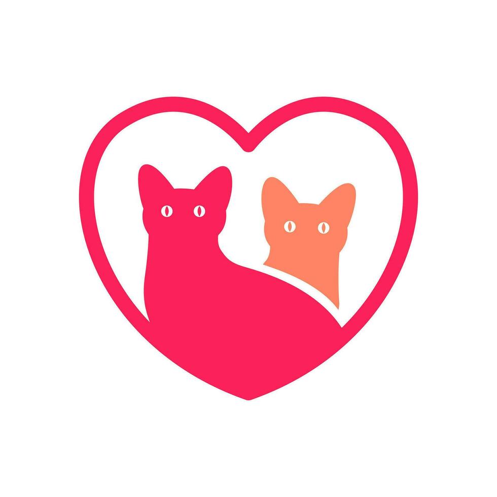 gato amantes mascotas amor corazón cuidado vistoso moderno mascota logo icono vector ilustración