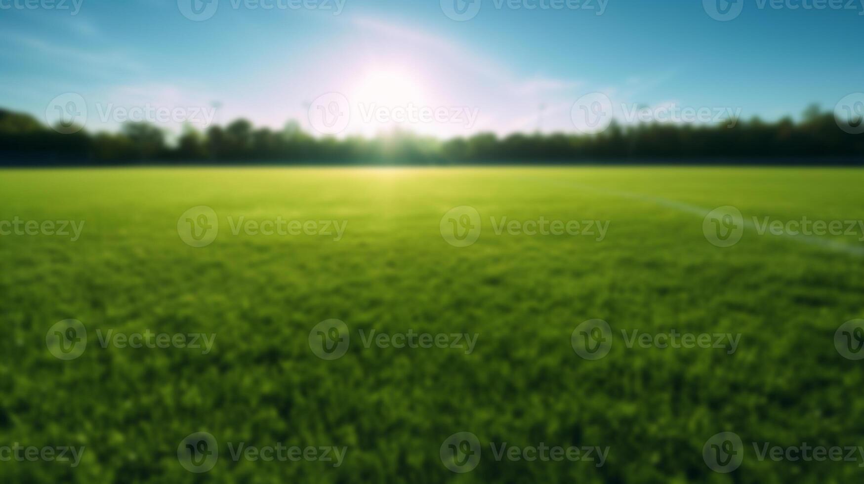 blurred green sport field with morning lighting background. generative AI photo