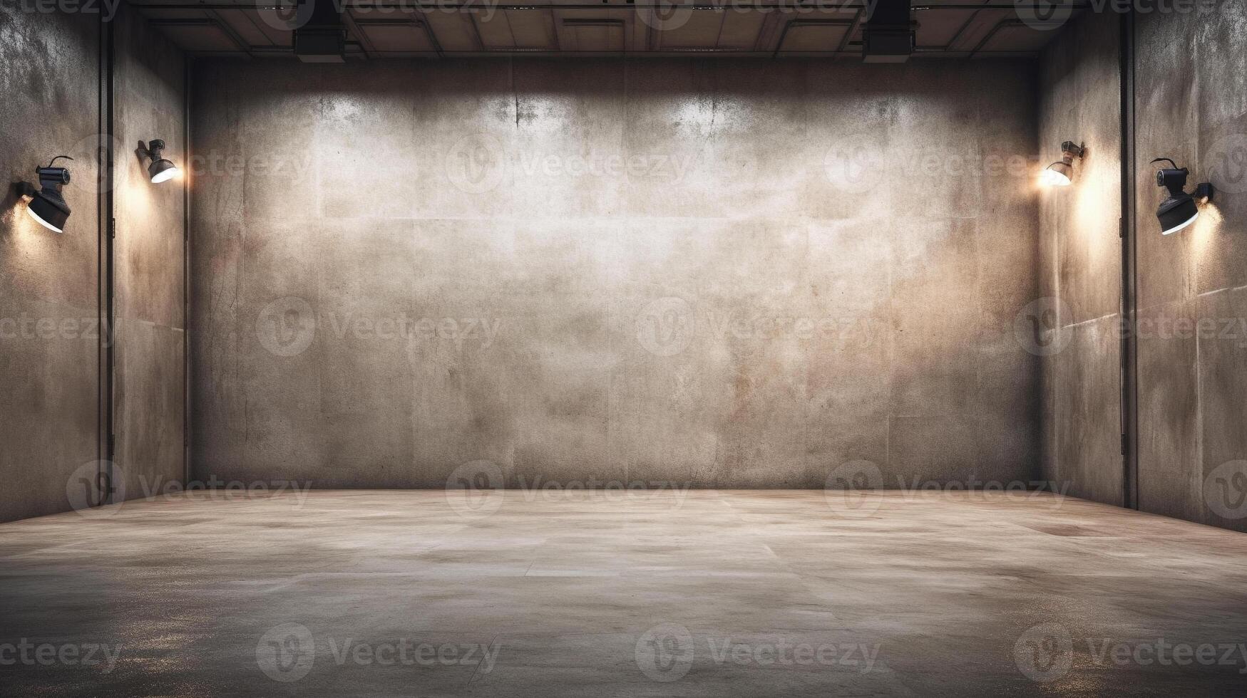 blank live show studio with lighting on cement wall background. photo