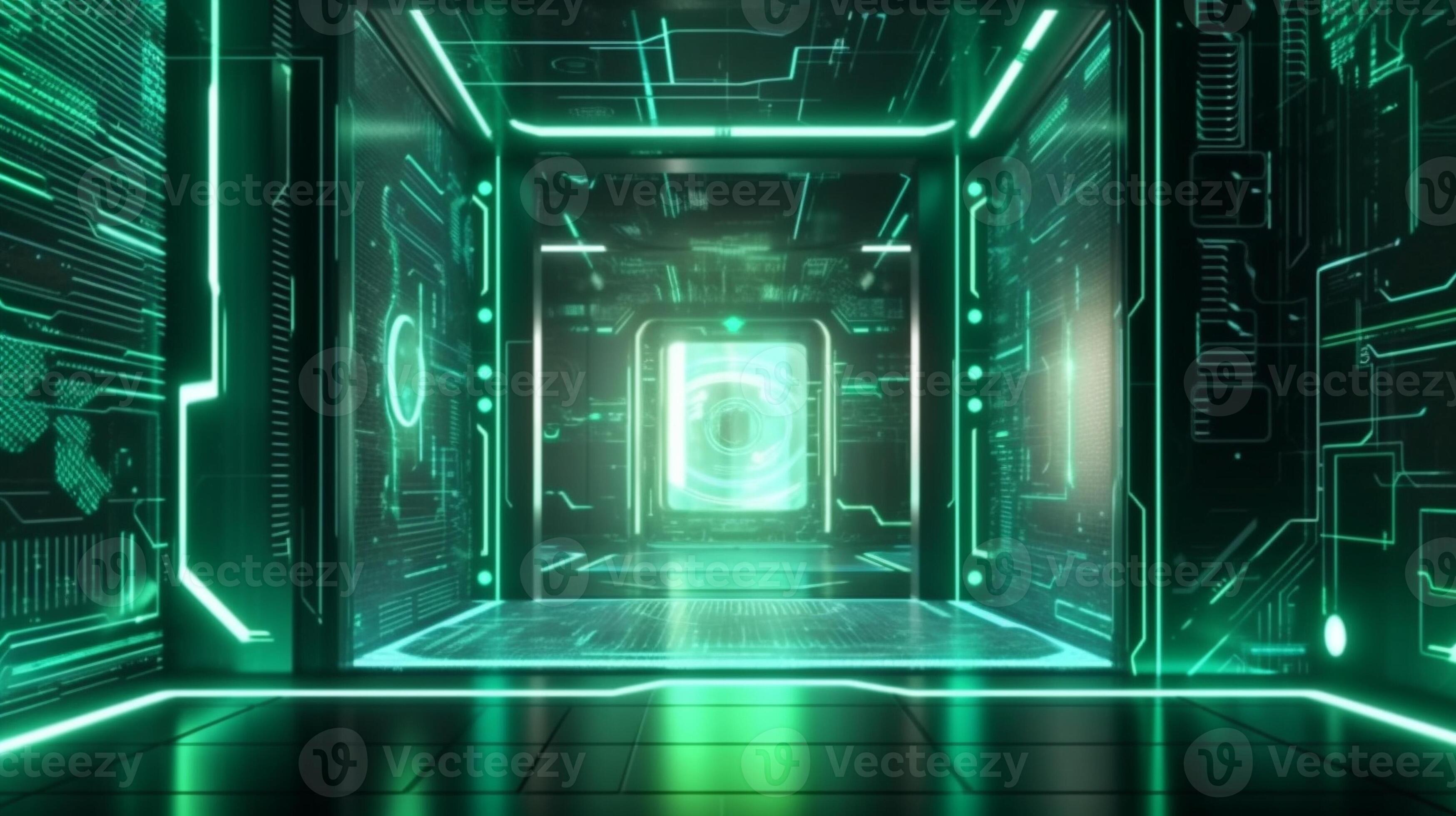 futuristic room with neon lighting. Hi tech science technology hallway