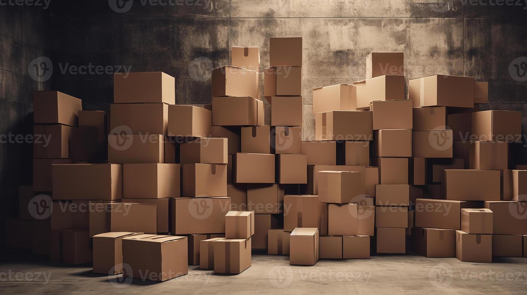 blank cardboard boxes in warehouse. photo