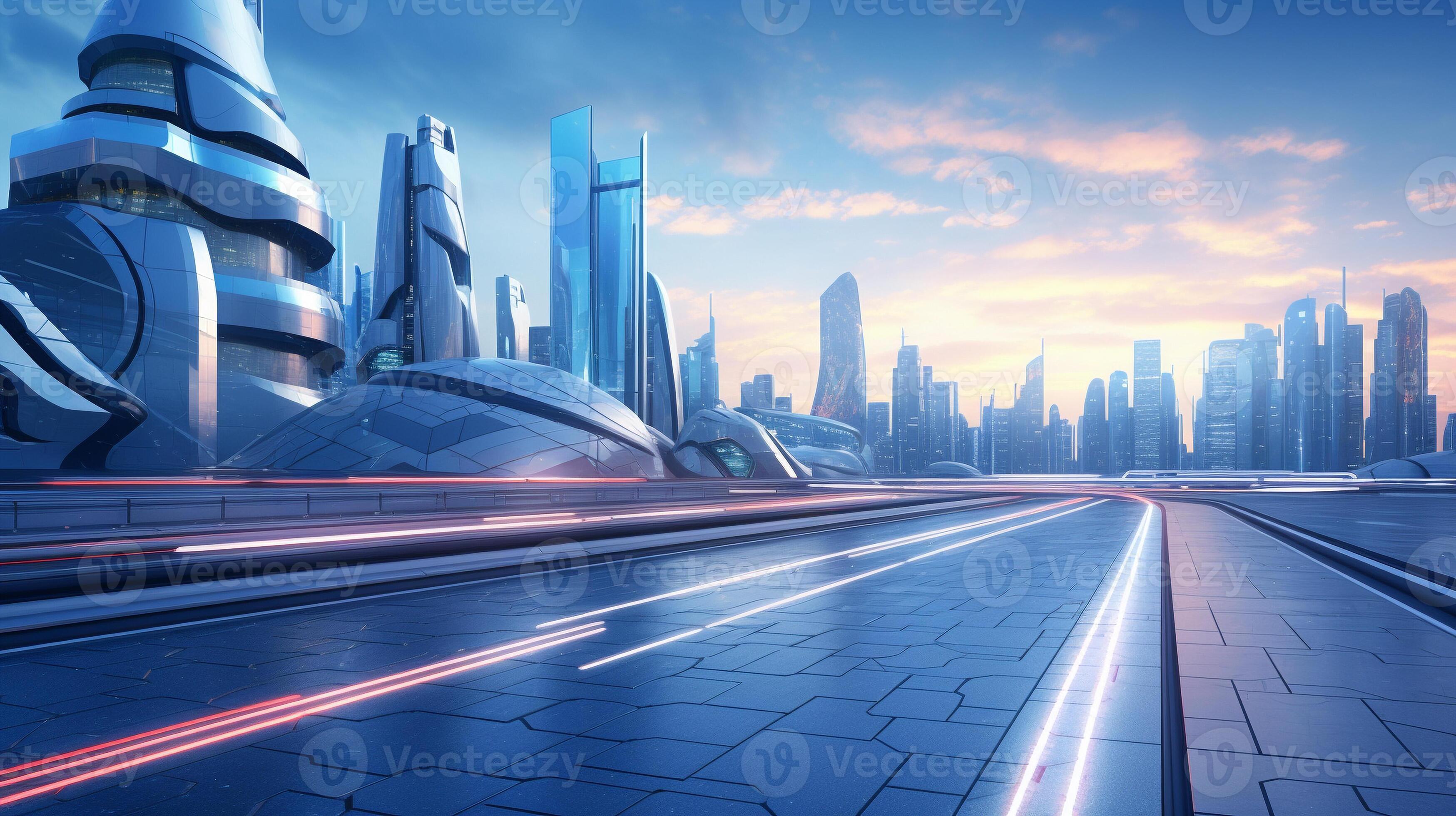 futuristic city with empty road for Hi tech technology and modern area