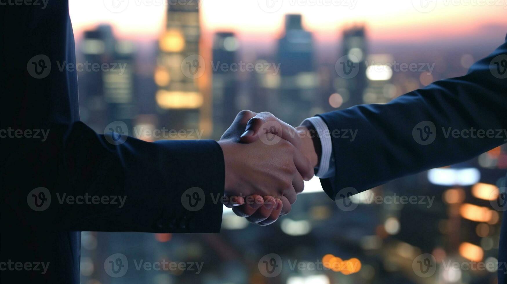 business people handshake close up. cooperation and agreement concept. generative AI photo