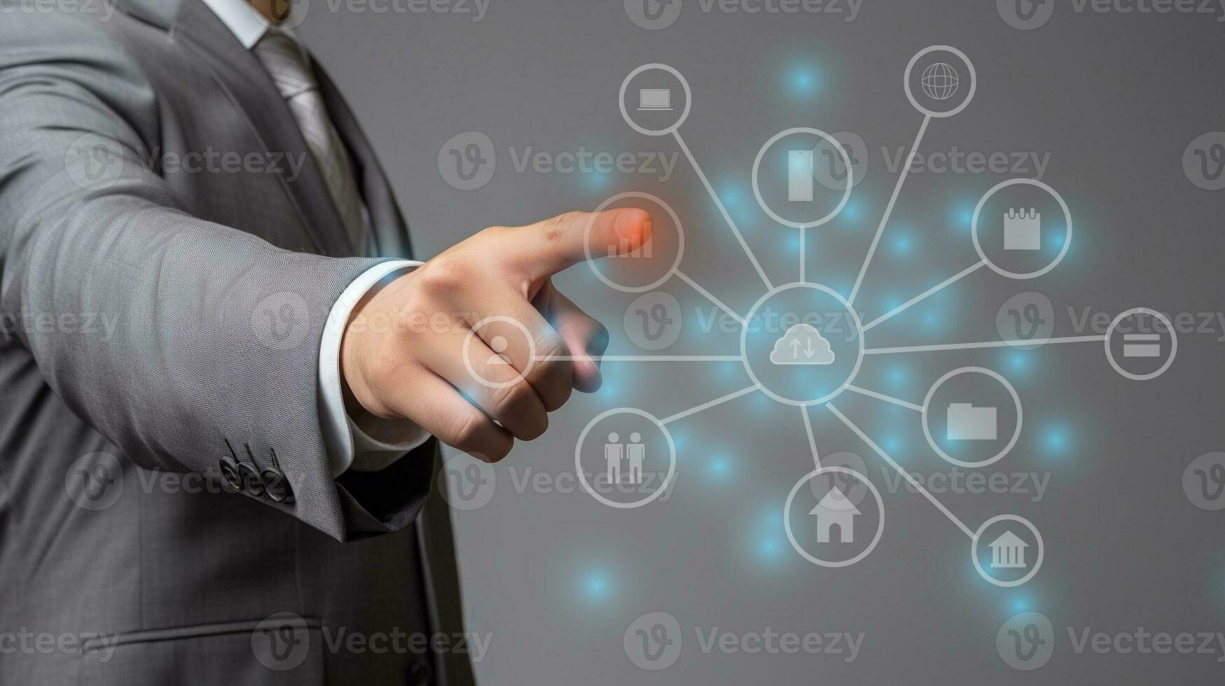 businessman touching virtual screen. digital communication technology concept. generative AI photo