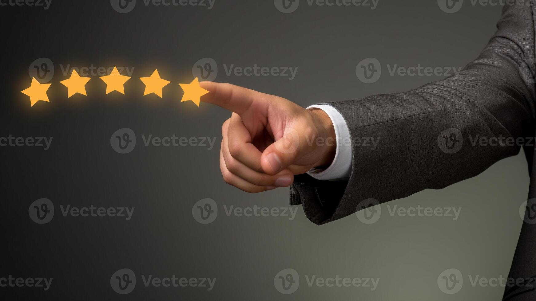 businessman hand touch star rating symbol. customer satisfaction review. photo